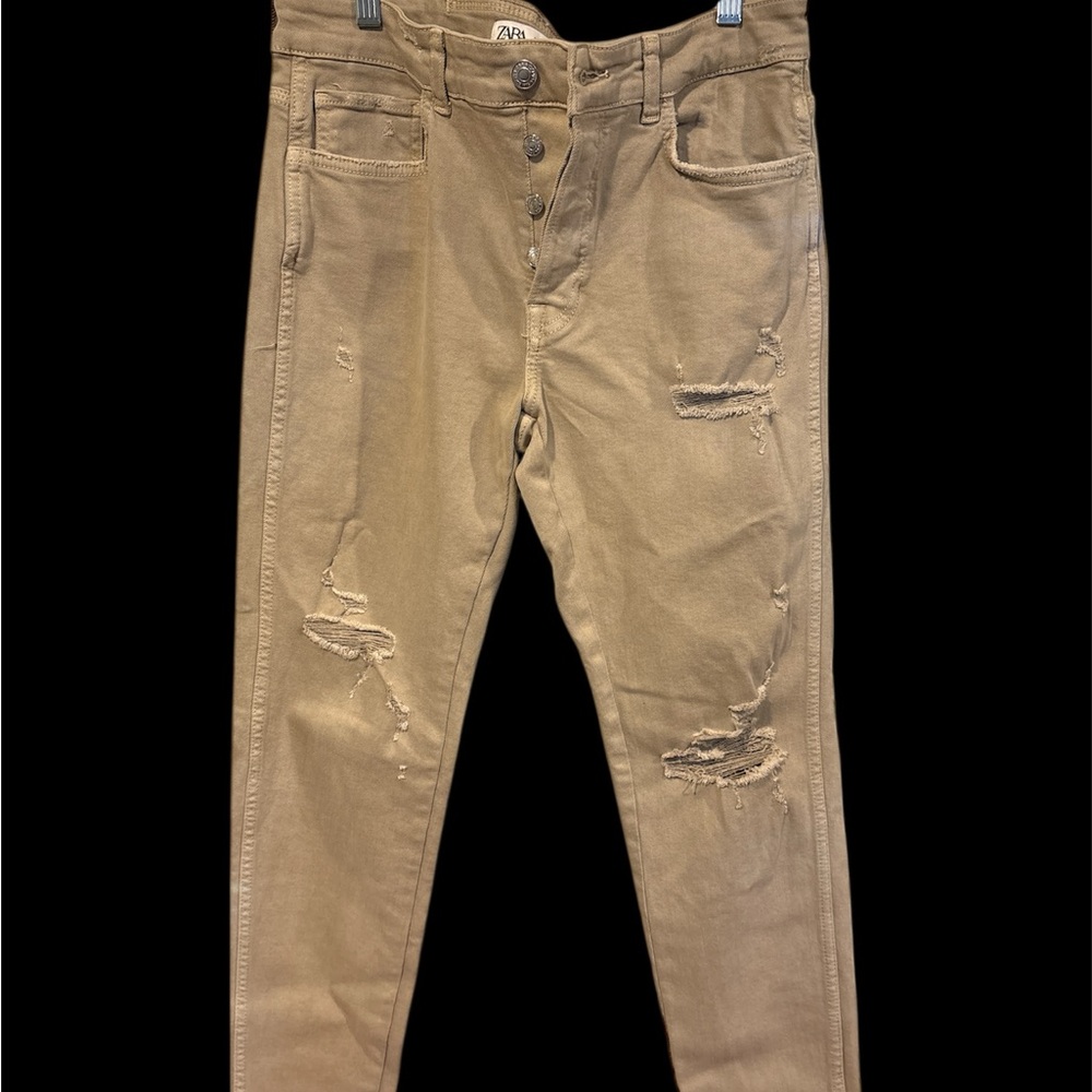 Zara Tan Skinny Distressed Jeans